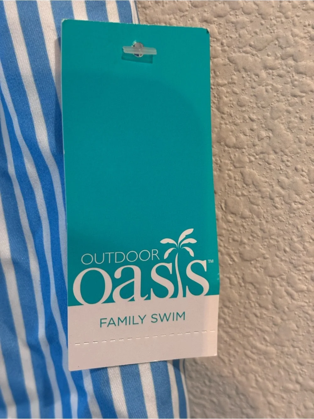 Outdoor Oasis Boys Blue & White Vertical Stripe Lined Swim Trunks, M 10/12, NWT